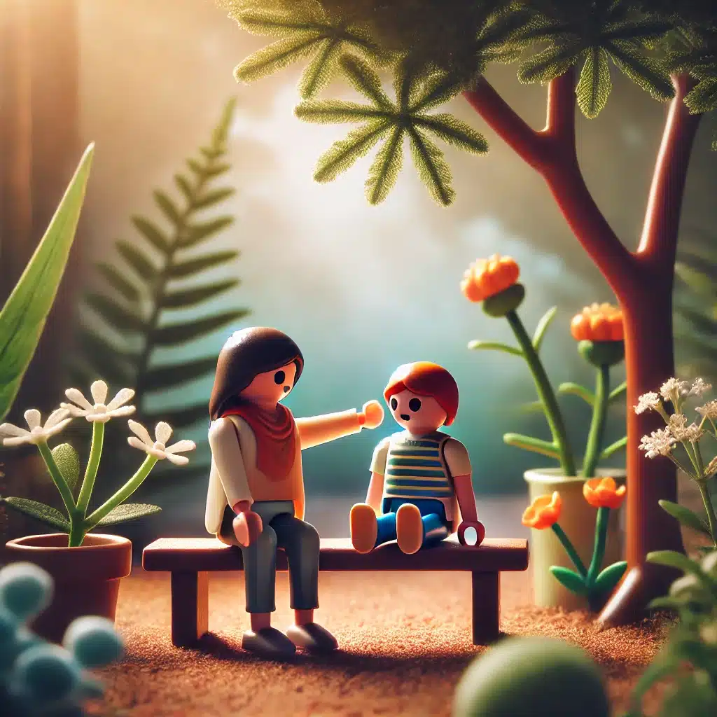 niño interior jardín con su madre